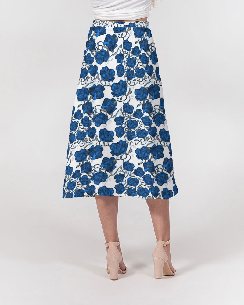 Blue Roses Women's All-Over Print A-Line Midi Skirt