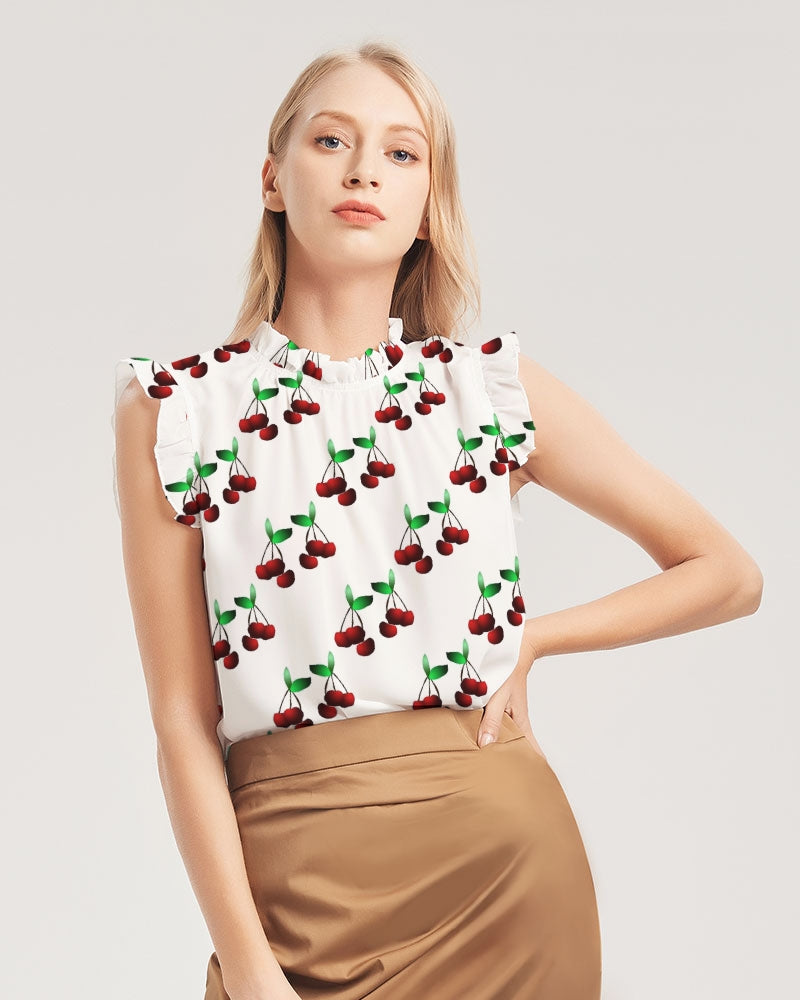 Cherries Pattern Women's All-Over Print Ruffle Sleeve Top