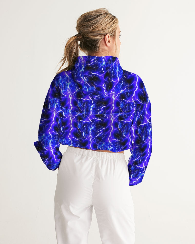 Blue Lightning Women's All-Over Print Cropped Windbreaker