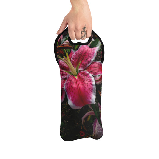 Big Petaled Pink and White Lily Wine Tote Bag