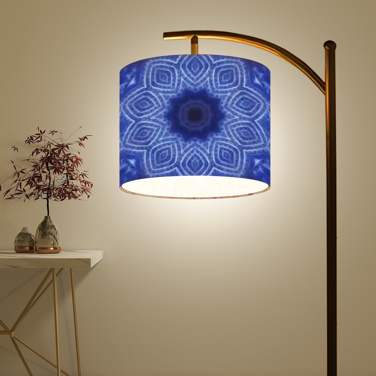 Arc Floor Lamp (Made in USA) Blue and White Striped Kaleidoscope