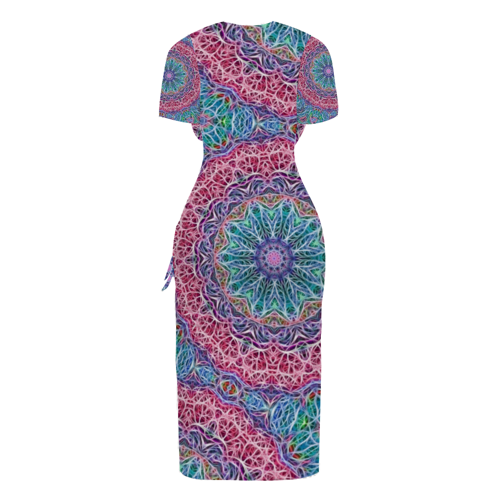 Blue and Pink Kaleidoscope Custom Women's Split Dress Summer Stylish Short Sleeve Dress