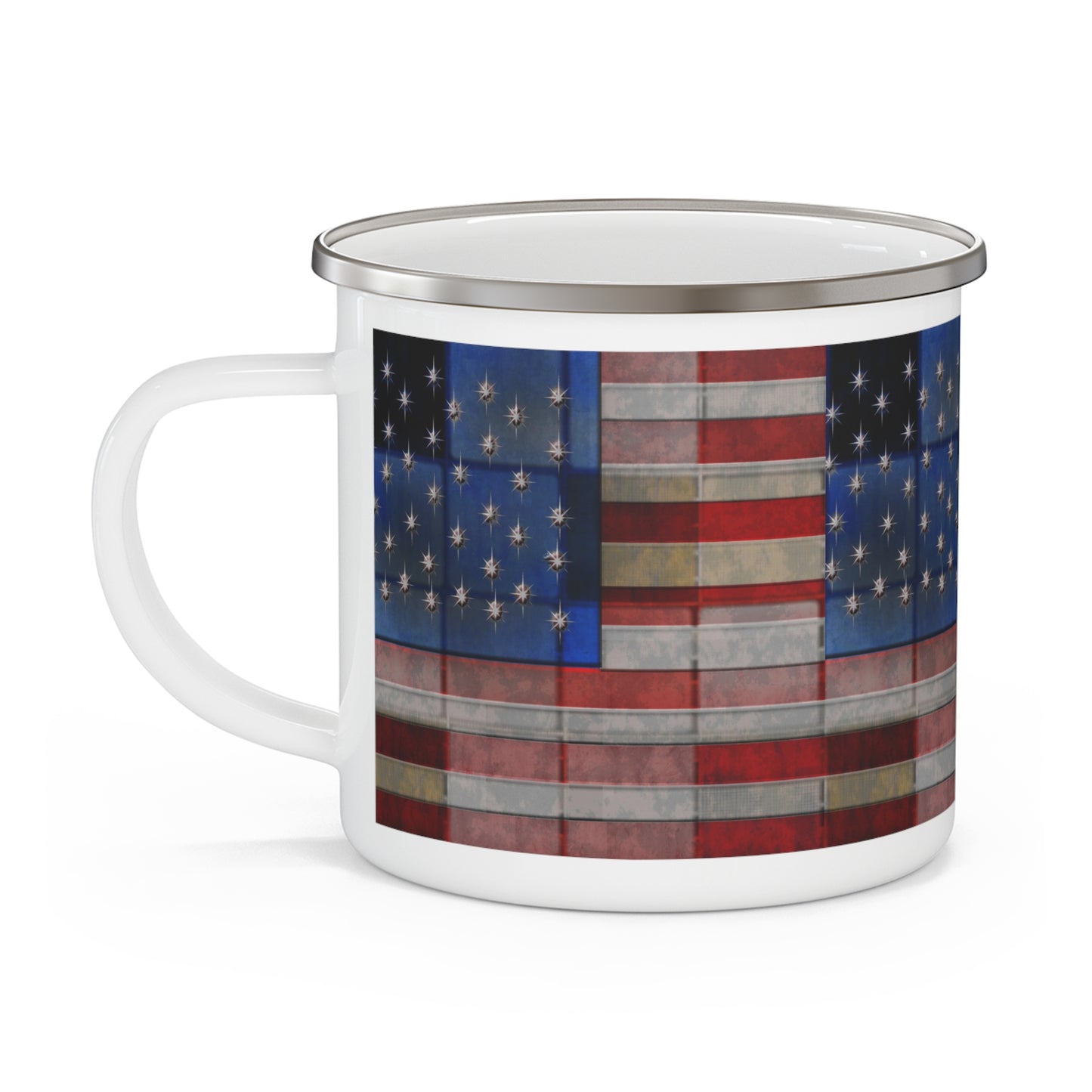 American Flag Quilt Enamel Camping Mug