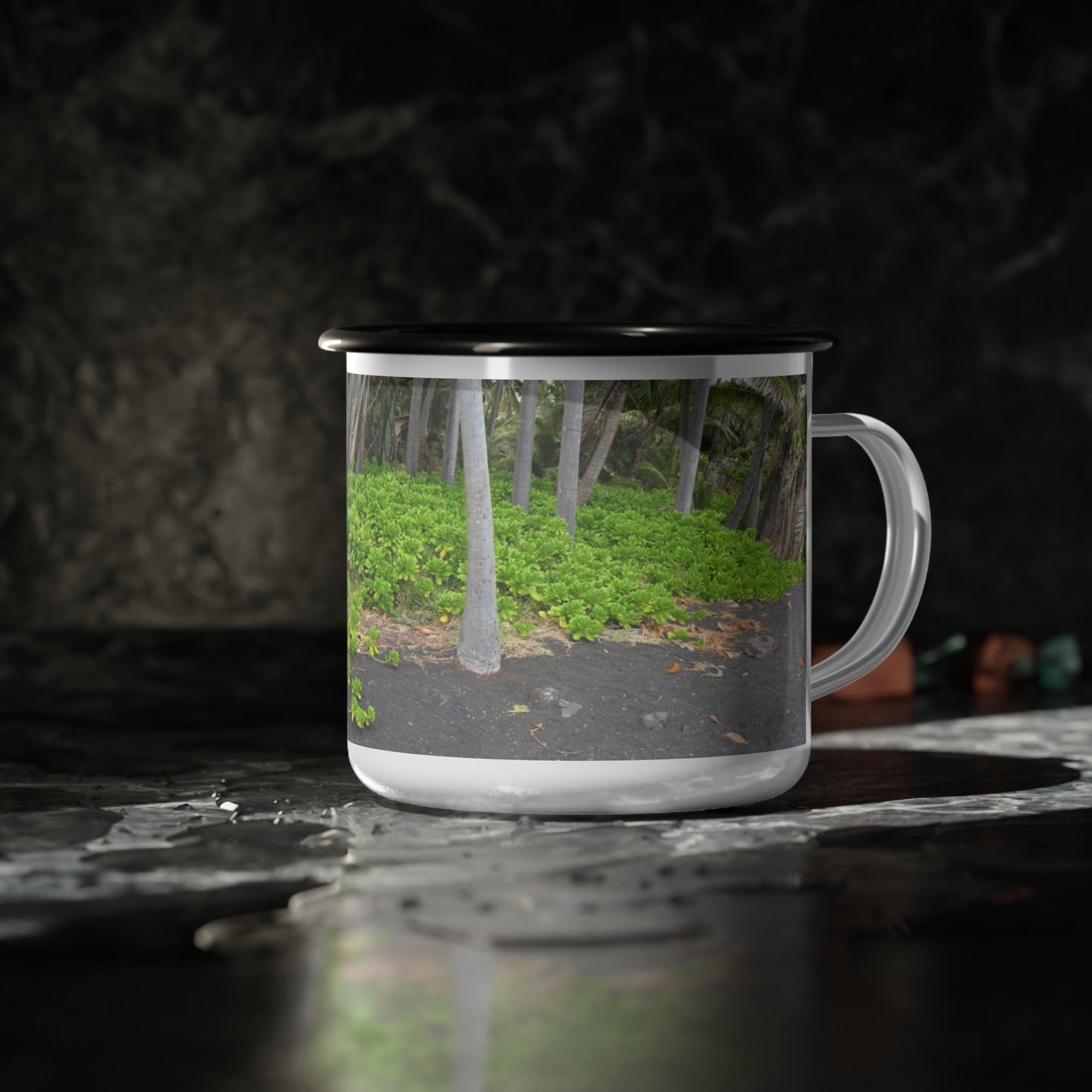 Black Sand Beach Hawaii Enamel Camp Cup