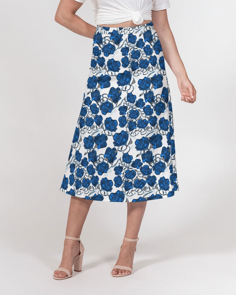 Blue Roses Women's All-Over Print A-Line Midi Skirt