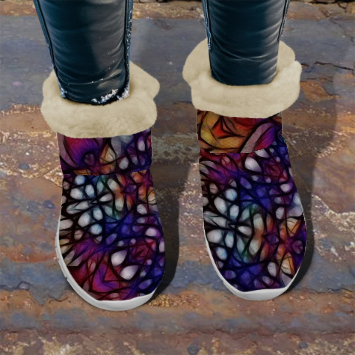 Snow Boots Blue Red Purple Floral Kaleidoscope