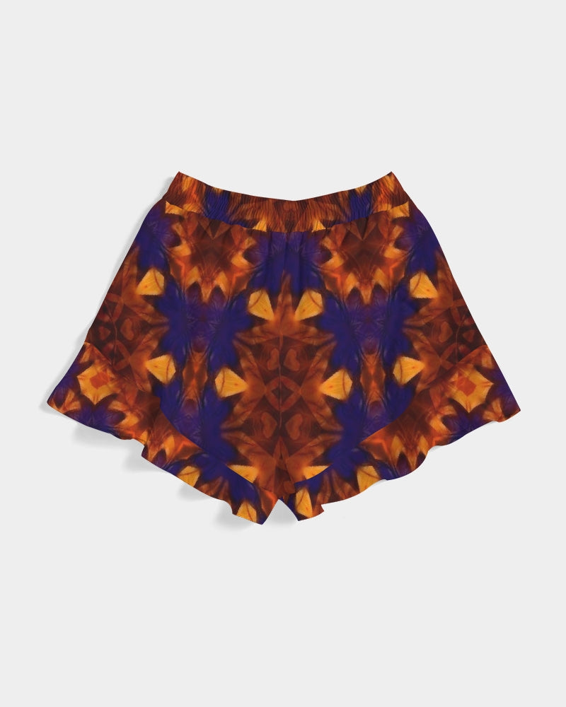 Blue Orange Red Kaleidoscope Women's All-Over Print Ruffle Shorts