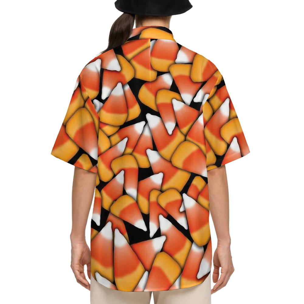 Candy Corn Women's Short-Sleeve Button-Up Shirt-Cotton Feel