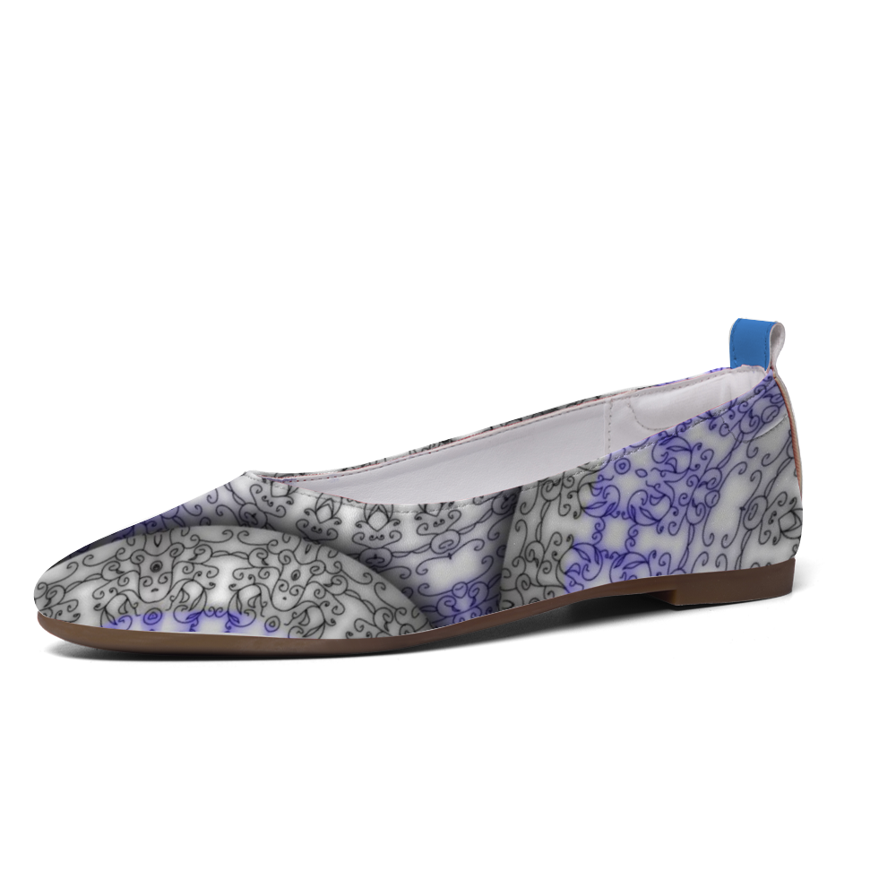 Blue and White Vines Pattern Custom Unisex Flat Shoes Leather Shoes Comfortable Round Toe Slip