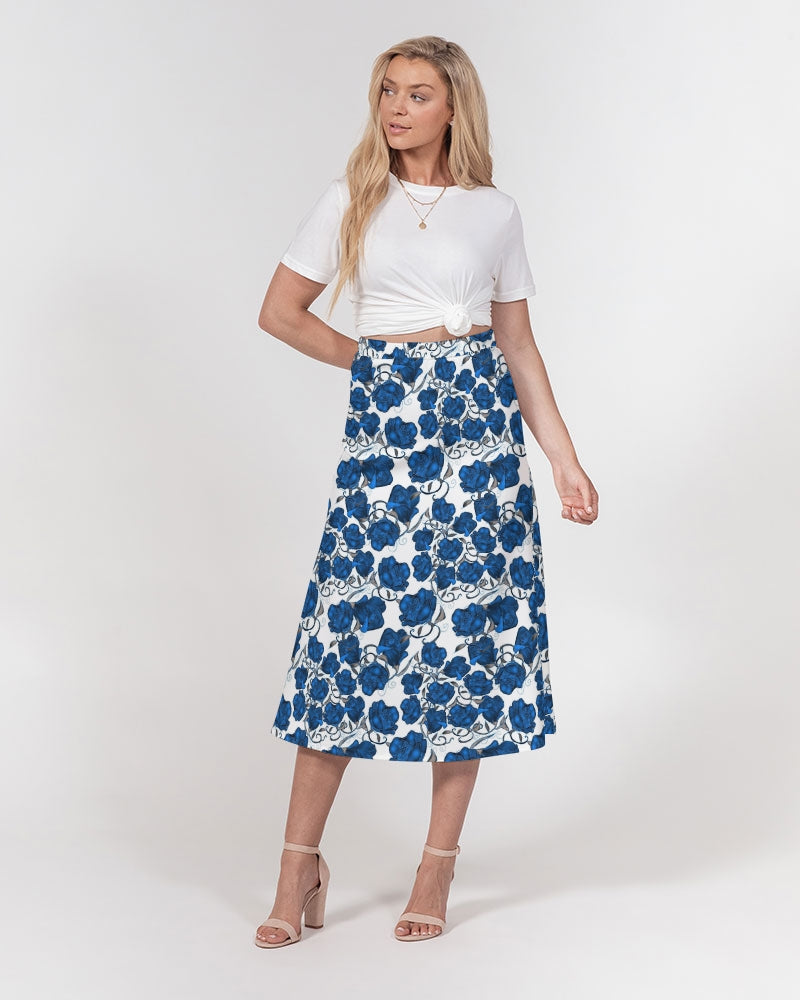 Blue Roses Women's All-Over Print A-Line Midi Skirt