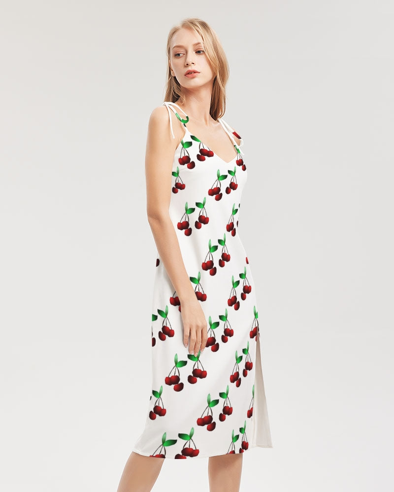 Cherries Pattern Women's All-Over Print Tie Strap Split Dress