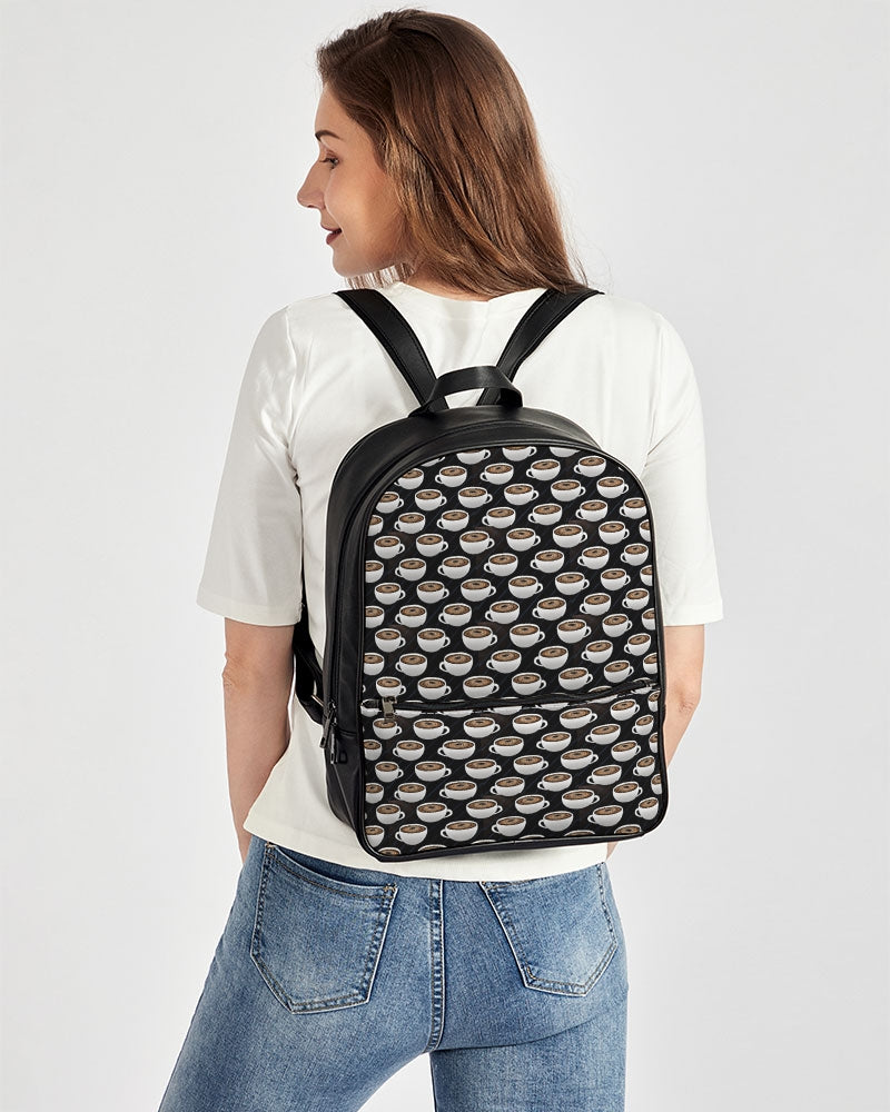 Coffee Pattern Classic Faux Leather Backpack