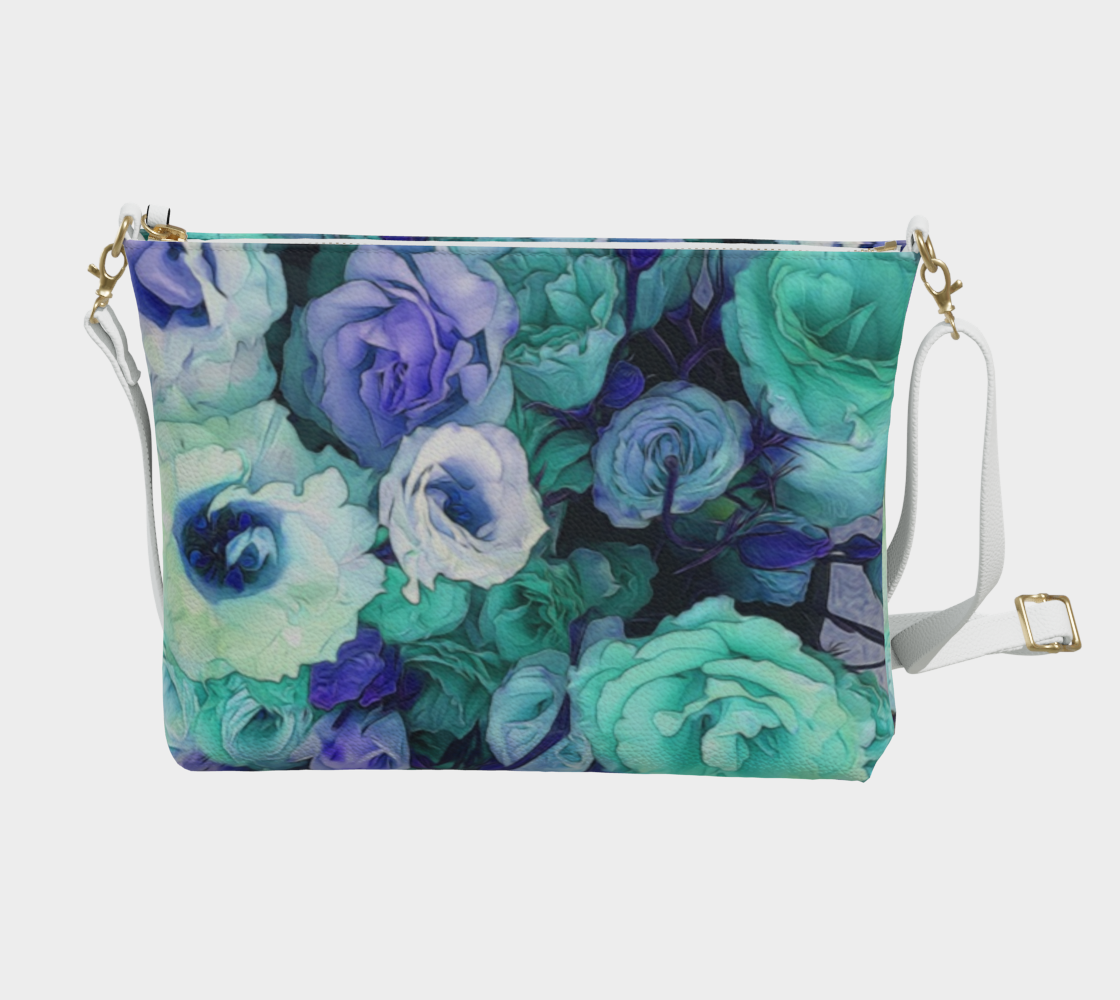 Aqua Flower Kaleidoscope Vegan Crossbody Purse