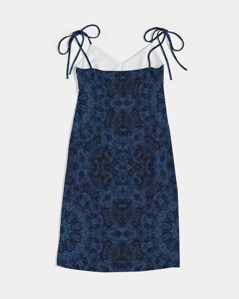 Blue Faux Velvet Kaleidoscope Women's All-Over Print Tie Strap Split Dress