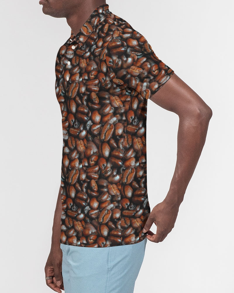 Coffee Bean Pattern Men's All-Over Print Slim Fit Short Sleeve Polo