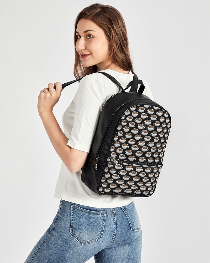 Coffee Pattern Classic Faux Leather Backpack