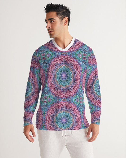 Blue Red Snowflake Kaleidoscope Men's All-Over Print Long Sleeve Sports Jersey