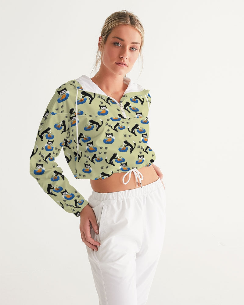 Cat and a Fishbowl Women's All-Over Print Cropped Windbreaker