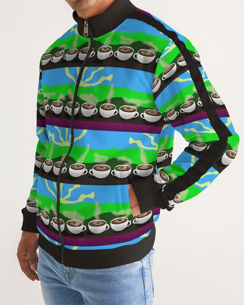 Coffee Morning Pattern Men's All-Over Print Stripe Sleeve Track Jacket