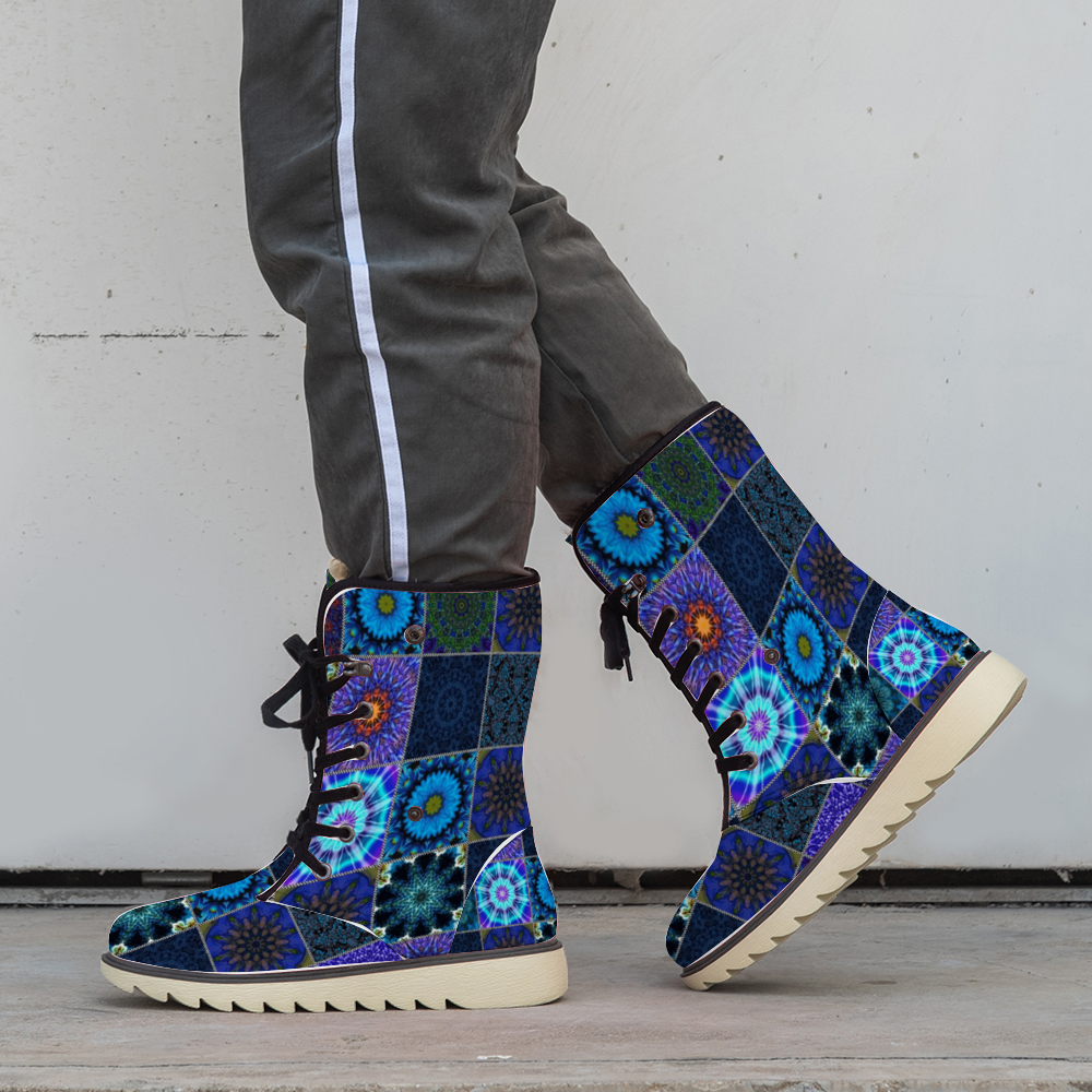 Blue Crazy Quilt Custom Winter Warm Boots Fashion Unisex All Over Print Boots