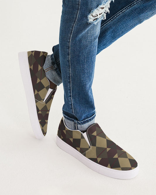 Checkered Brown Plaid Argyle Men's Slip-On Canvas Shoe