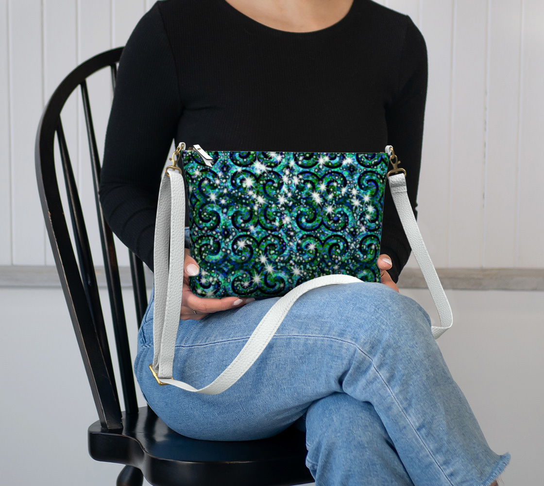 Blue Green Sparkle Swirl Vegan Crossbody Purse