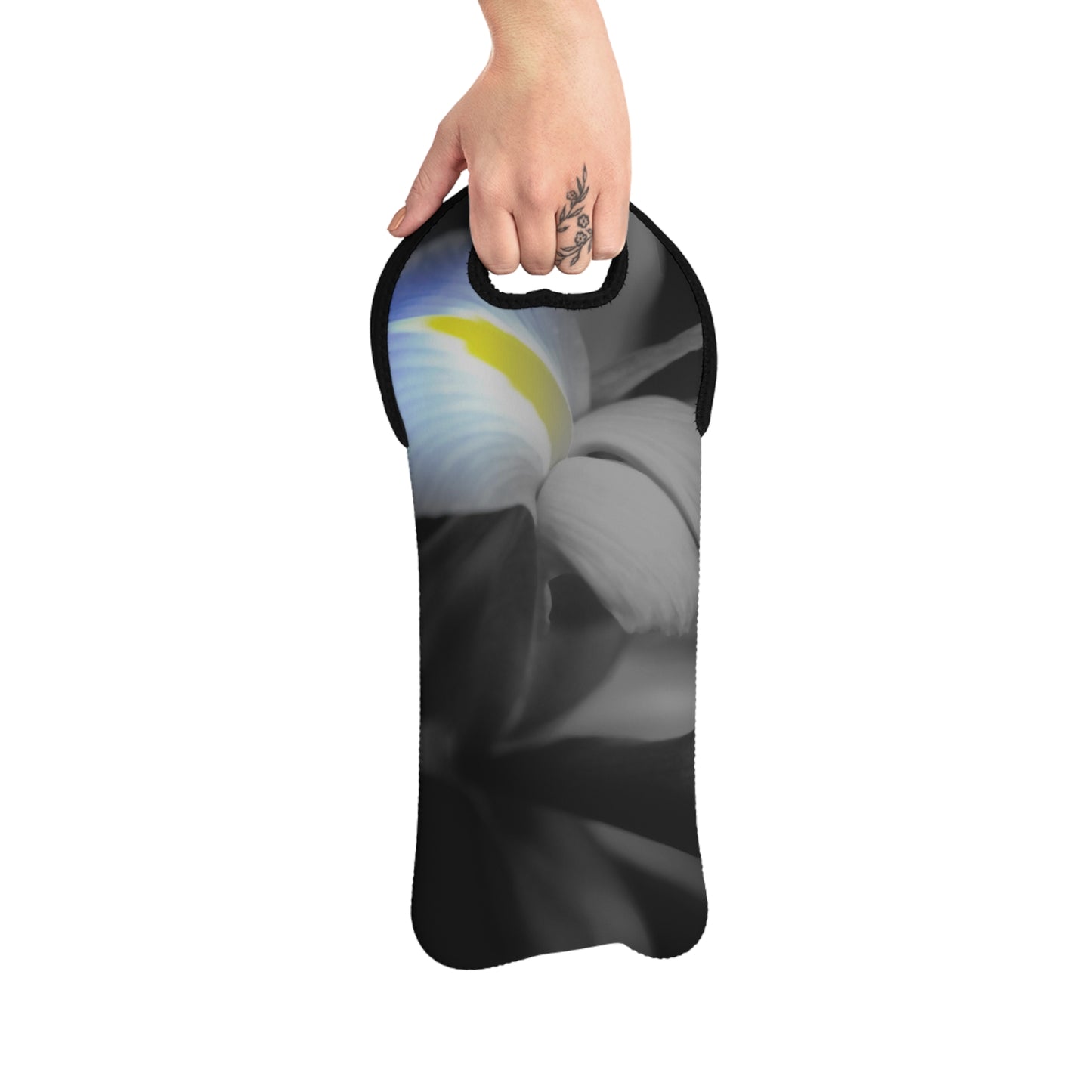 Black and White Iris Wine Tote Bag