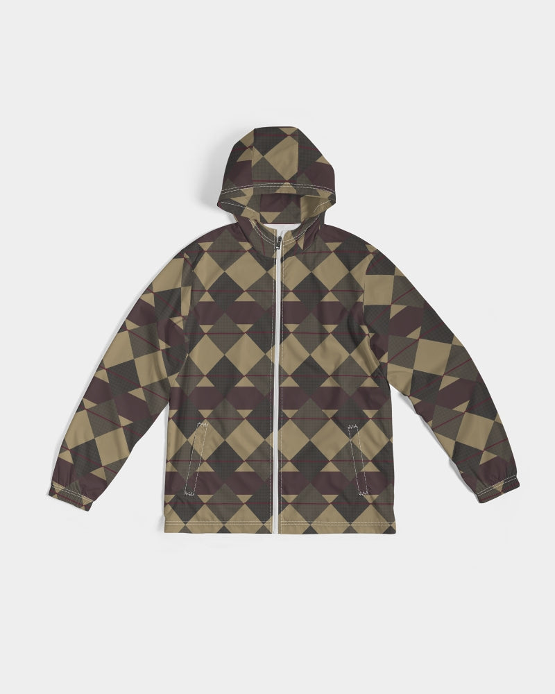 Checkered Brown Plaid Argyle Men's All-Over Print Windbreaker