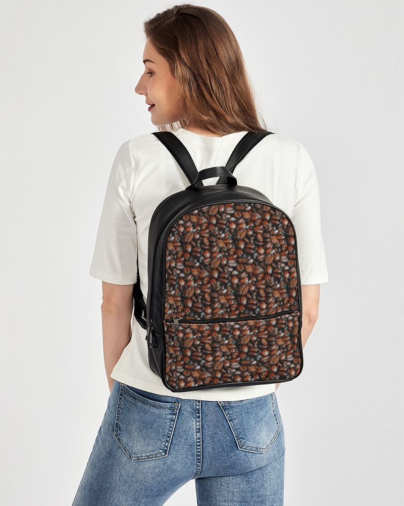 Coffee Bean Pattern Classic Faux Leather Backpack