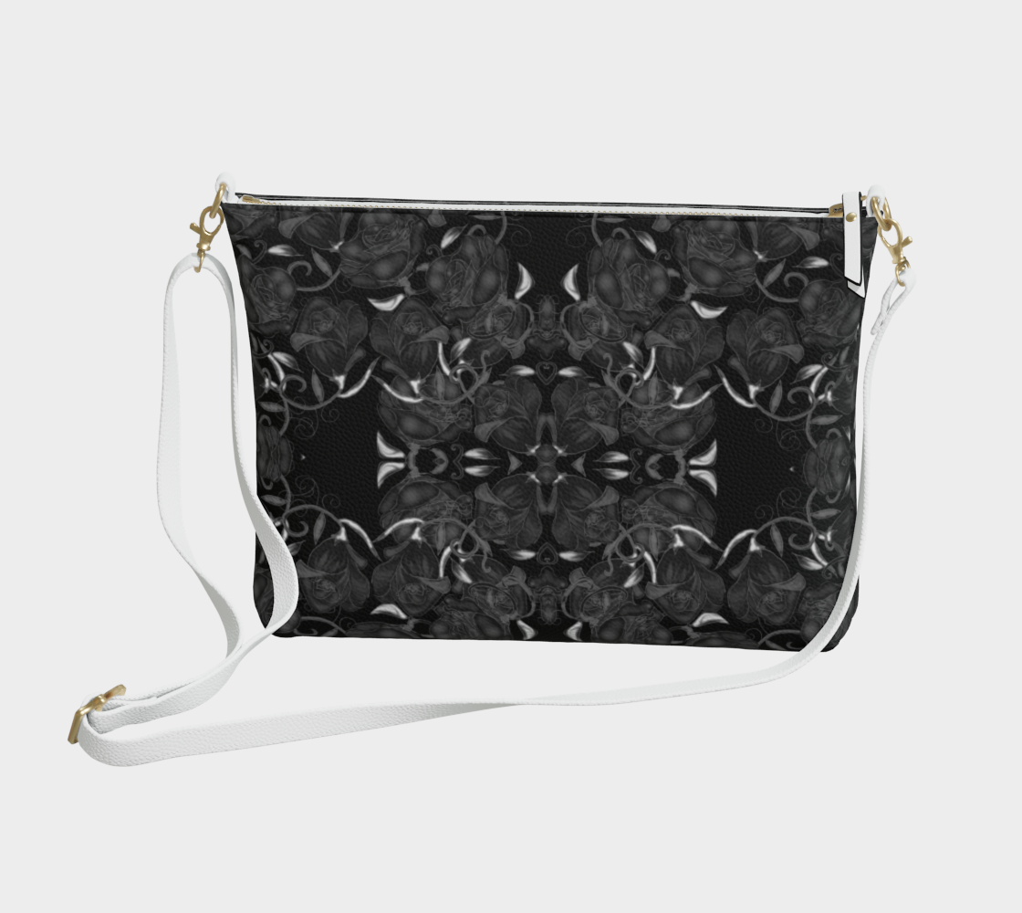 Black Roses Pattern Vegan Crossbody Purse