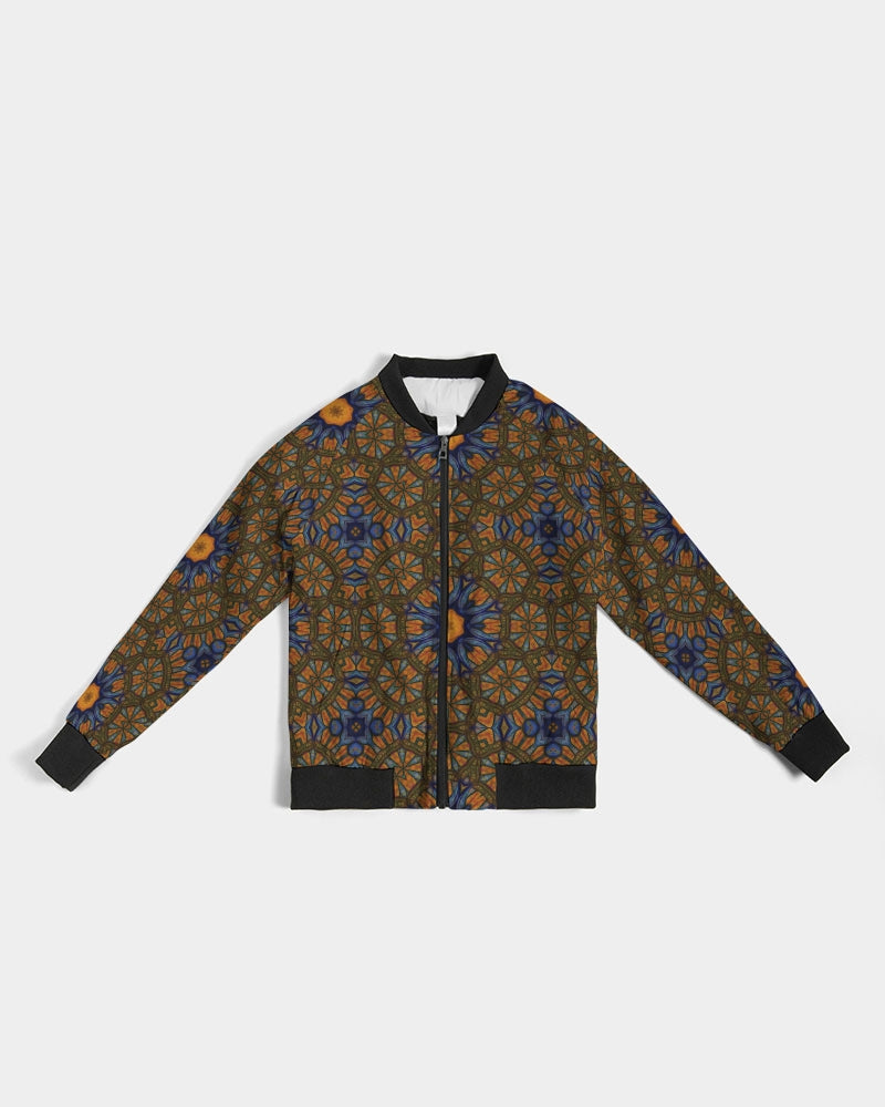 Blue and Yellow Sketch Kaleidoscope  Women's All-Over Print Bomber Jacket