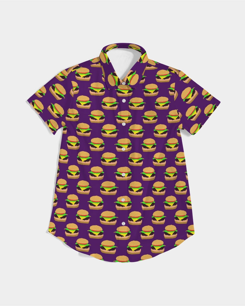 Cheeseburger Pattern Women's All-Over Print Short Sleeve Button Up