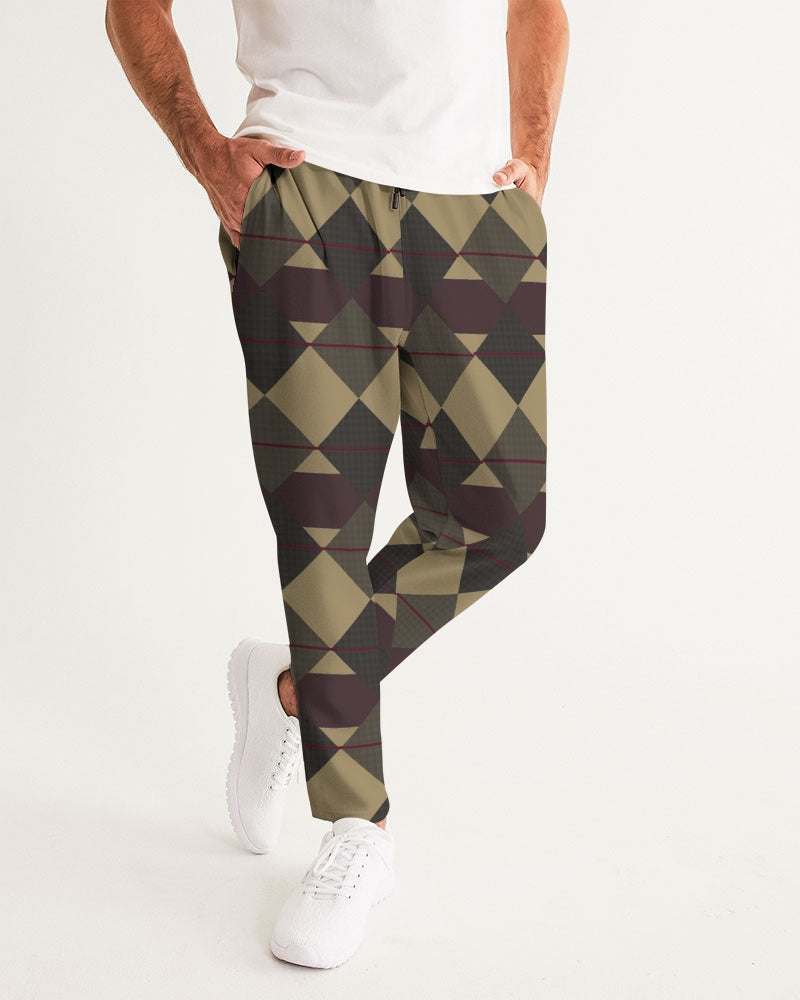 Checkered Brown Plaid Argyle Men's All-Over Print Joggers