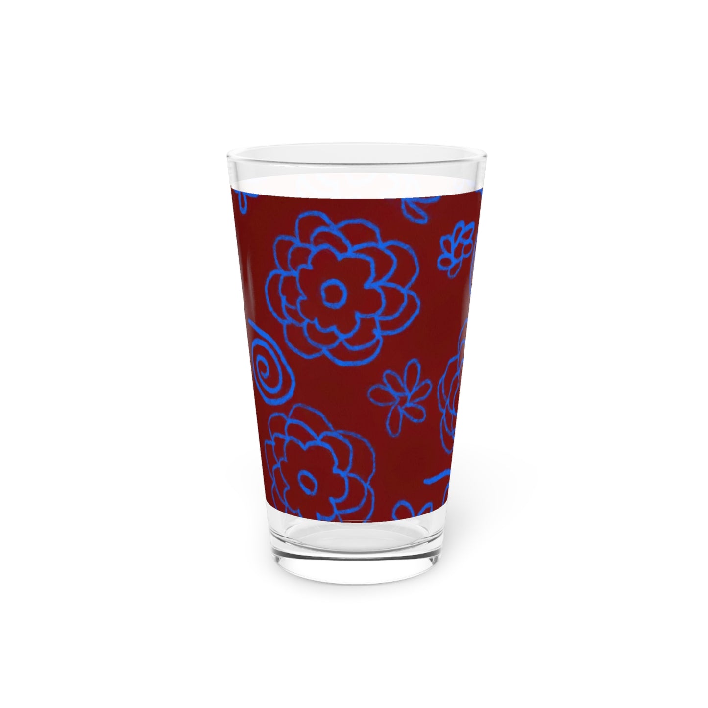 Blue Flower Drawing Pint Glass, 16oz