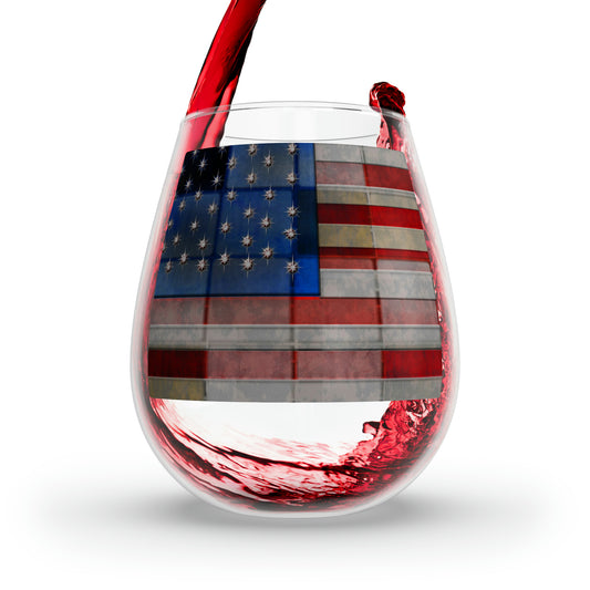 American Flag Quilt Stemless Wine Glass, 11.75oz
