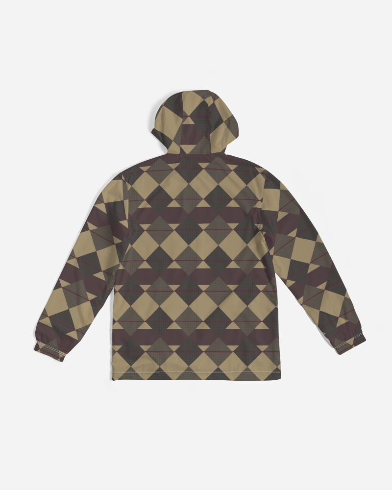 Checkered Brown Plaid Argyle Men's All-Over Print Windbreaker