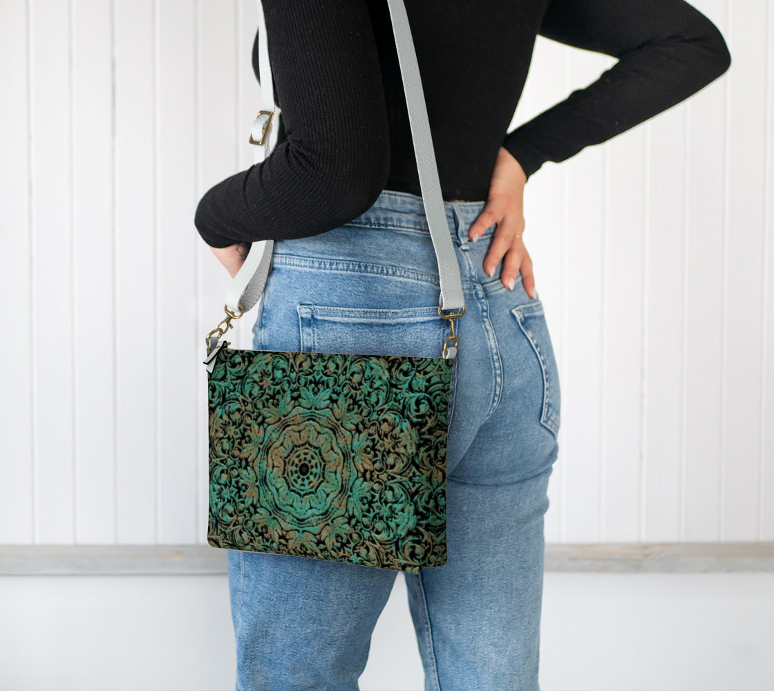 Copper Floral Pattern Vegan Crossbody Purse