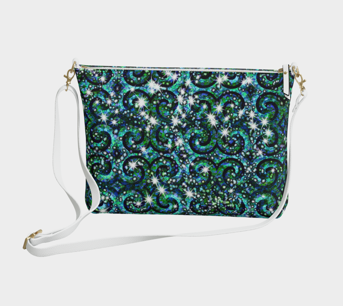 Blue Green Sparkle Swirl Vegan Crossbody Purse