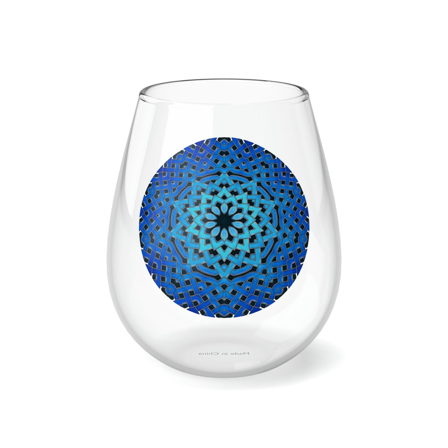 Blue Celtic Star Stemless Wine Glass, 11.75oz