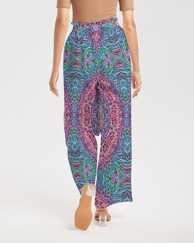 Blue Red Snowflake Kaleidoscope Women's All-Over Print High-Rise Wide Leg Pants