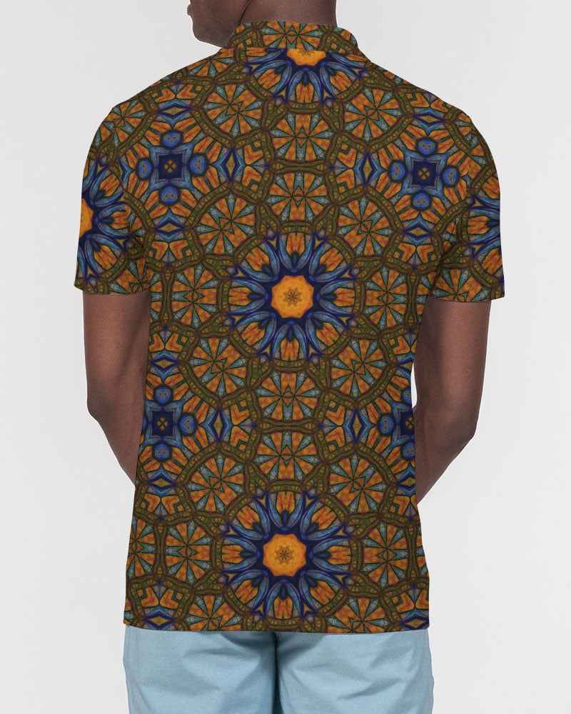 Blue and Yellow Sketch Kaleidoscope  Men's All-Over Print Slim Fit Short Sleeve Polo
