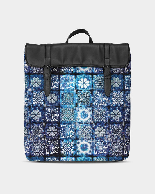 Blue Ice Crystals Motif Casual Flap Backpack