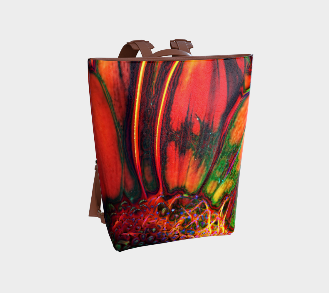 Abstract Psychedelic Gerbera Daisy Vegan Leather Backpack