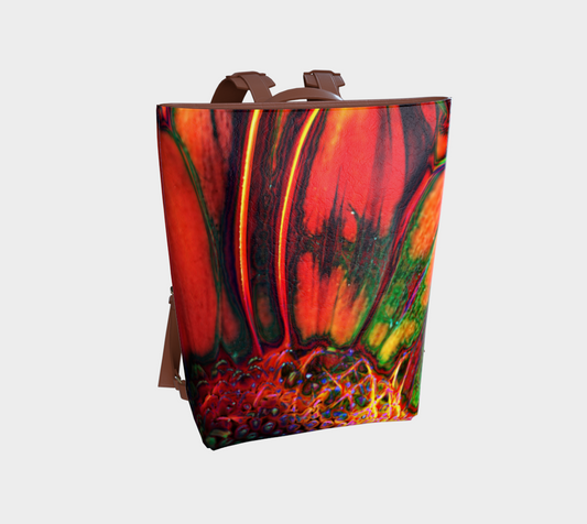 Abstract Psychedelic Gerbera Daisy Vegan Leather Backpack