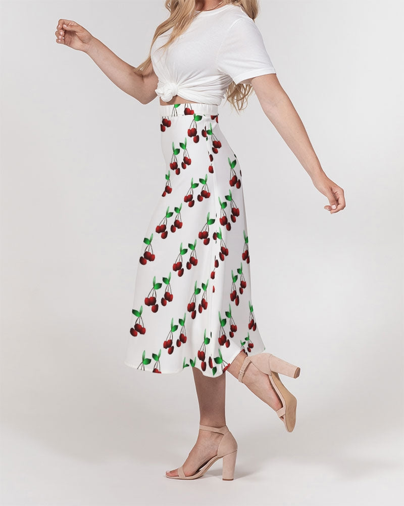 Cherries Pattern Women's All-Over Print A-Line Midi Skirt