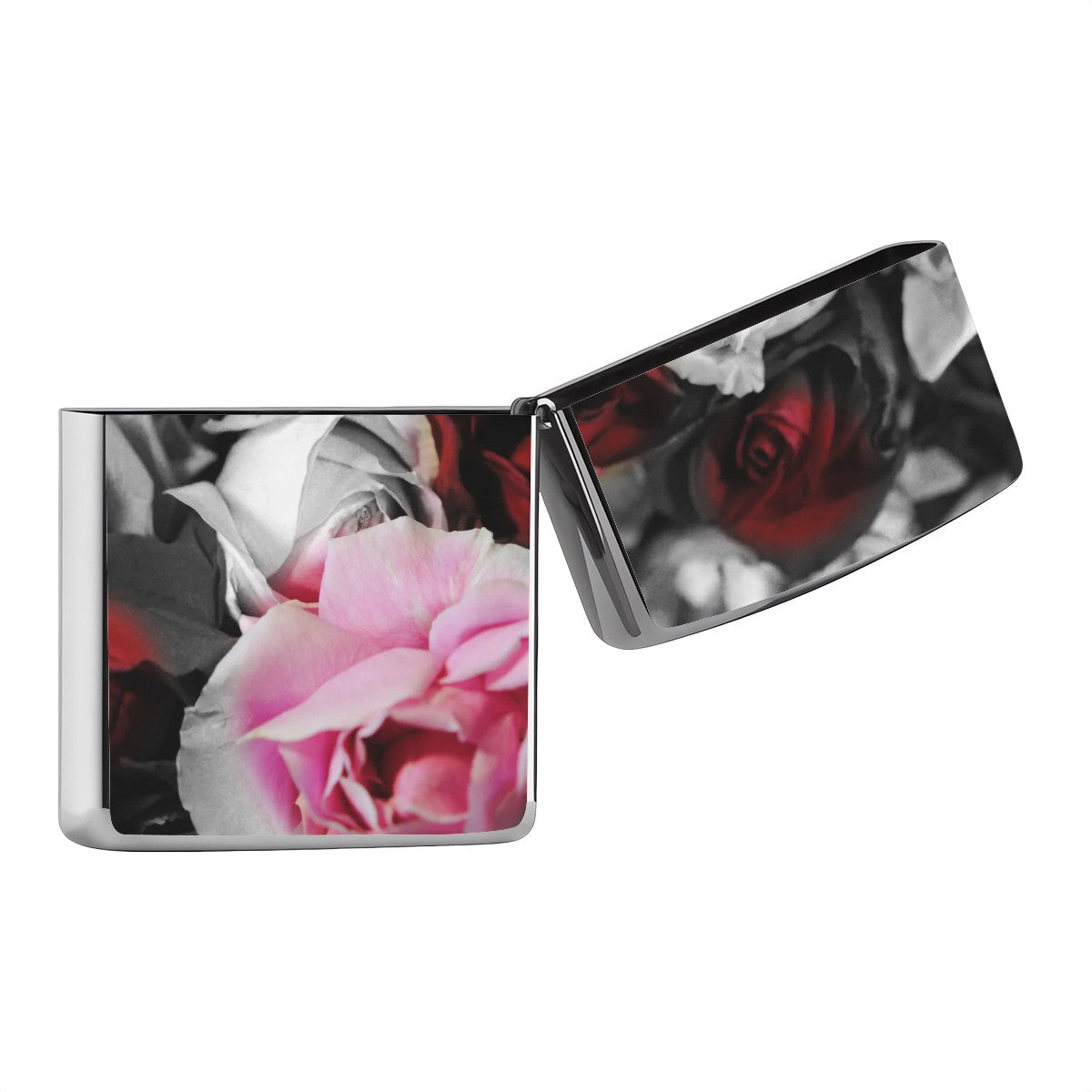 Metal Lighter Case Black and White Roses