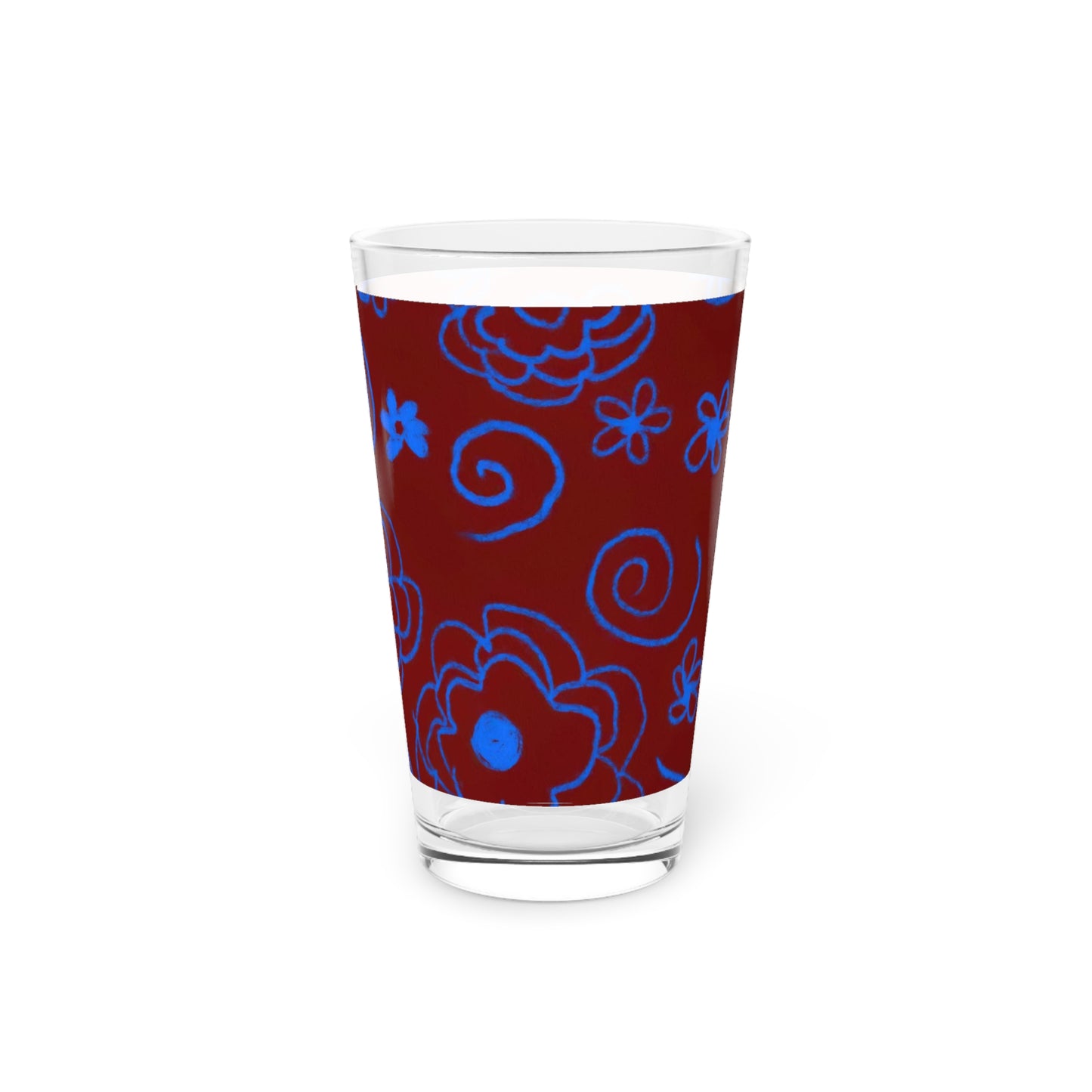 Blue Flower Drawing Pint Glass, 16oz