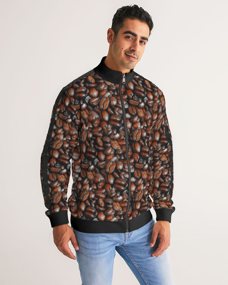 Coffee Bean Pattern Men's All-Over Print Stripe Sleeve Track Jacket