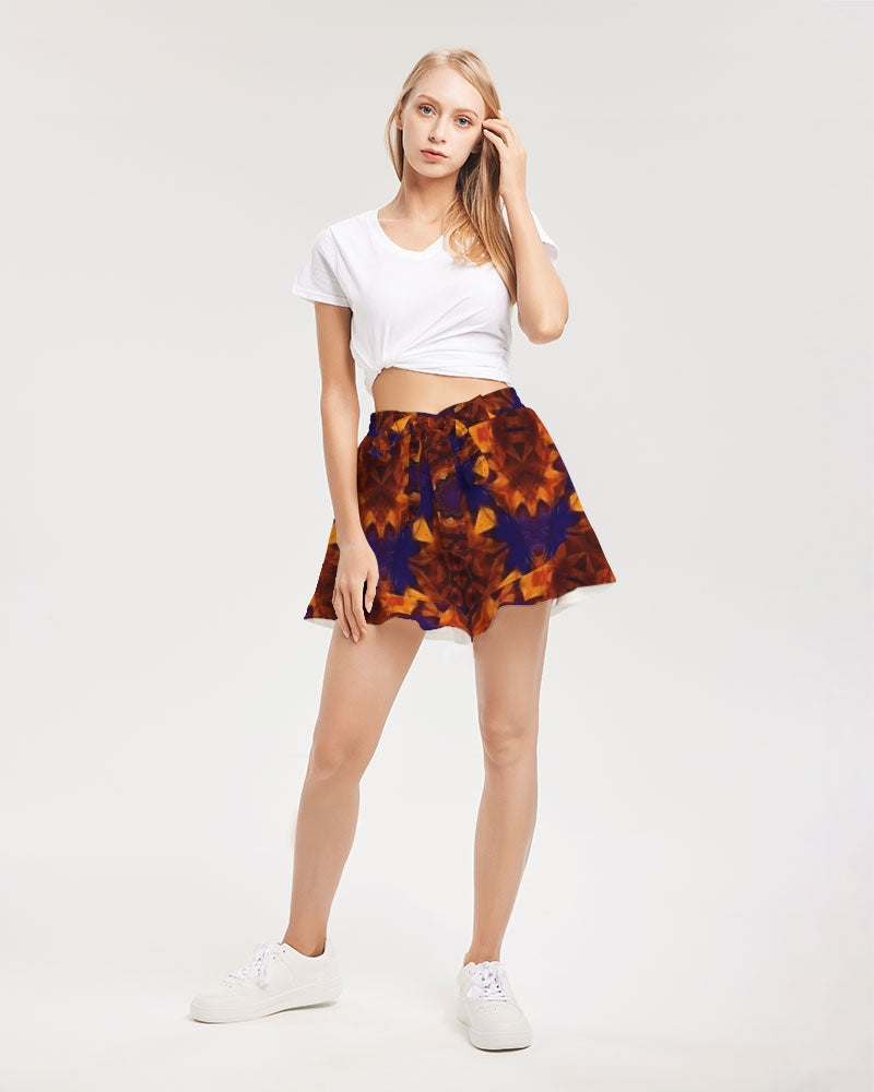 Blue Orange Red Kaleidoscope Women's All-Over Print Ruffle Shorts