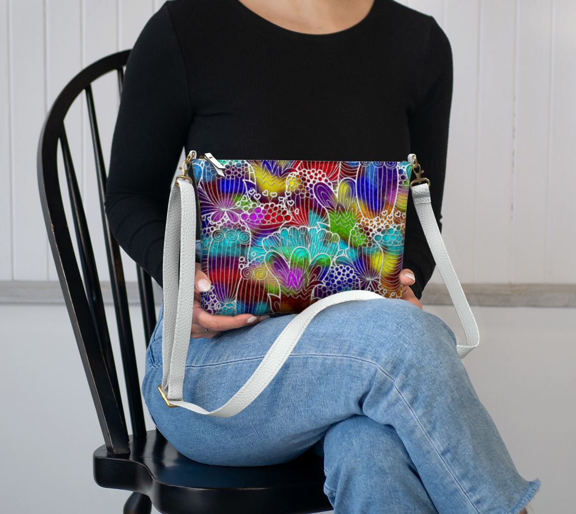 Colorful retro Flowers Vegan Crossbody Purse